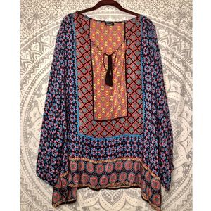 TOLANI Geometric Boho Silk Top
